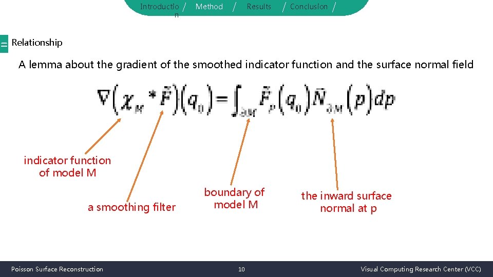 Introductio n Method Results Conclusion = Relationship A lemma about the gradient of the