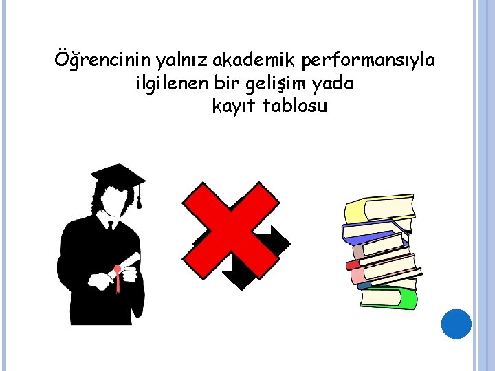 Öğrencinin yalnız akademik performansıyla ilgilenen bir gelişim yada kayıt tablosu 