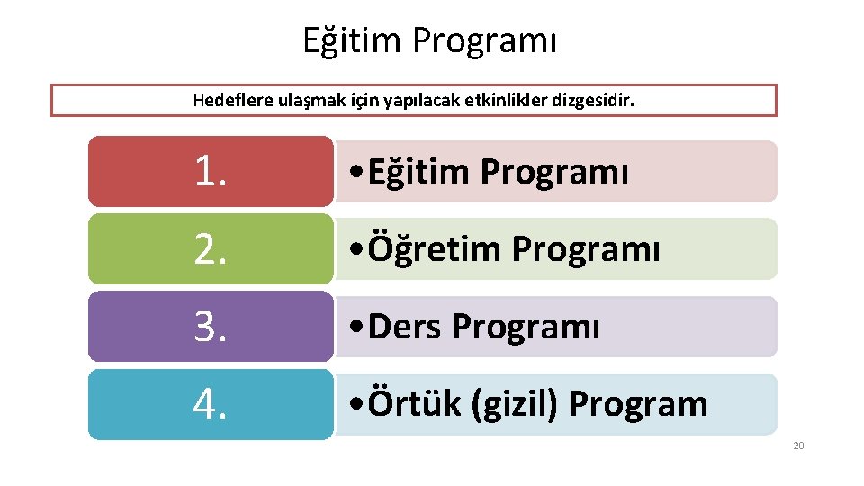 Eğitim Programı Hedeflere ulaşmak için yapılacak etkinlikler dizgesidir. 1. • Eğitim Programı 2. •