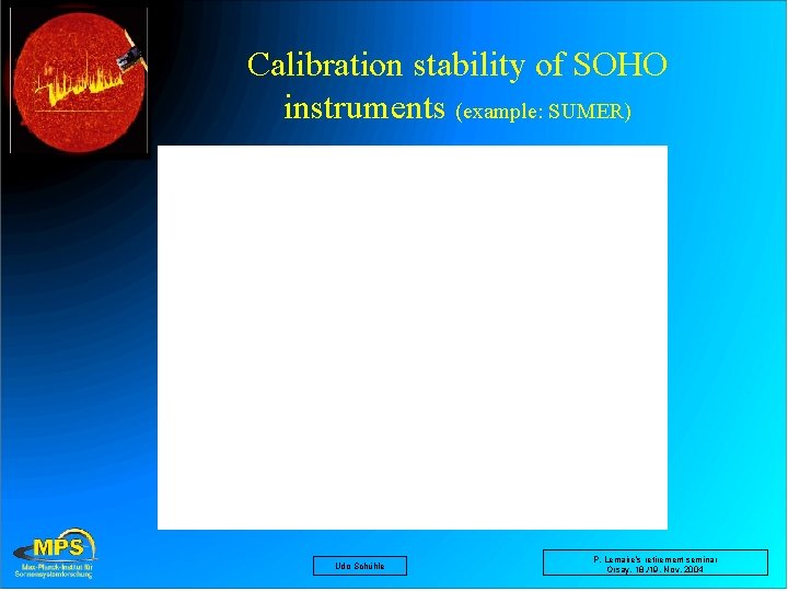 Calibration stability of SOHO instruments (example: SUMER) Udo Schühle P. Lemaire’s retirement seminar Orsay,