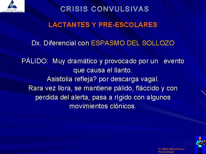 LACTANTES Y PRE-ESCOLARES Dx. Diferencial con ESPASMO DEL SOLLOZO PÁLIDO: Muy dramático y provocado