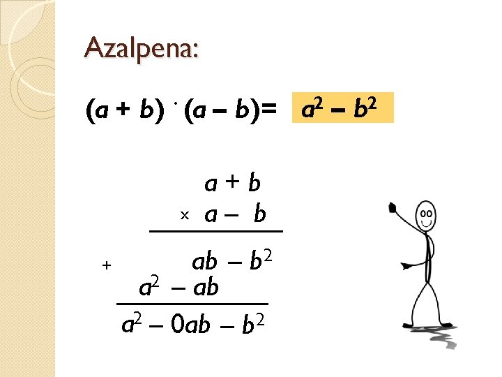 Azalpena: (a + b) · (a – b)= a 2 – b 2 x