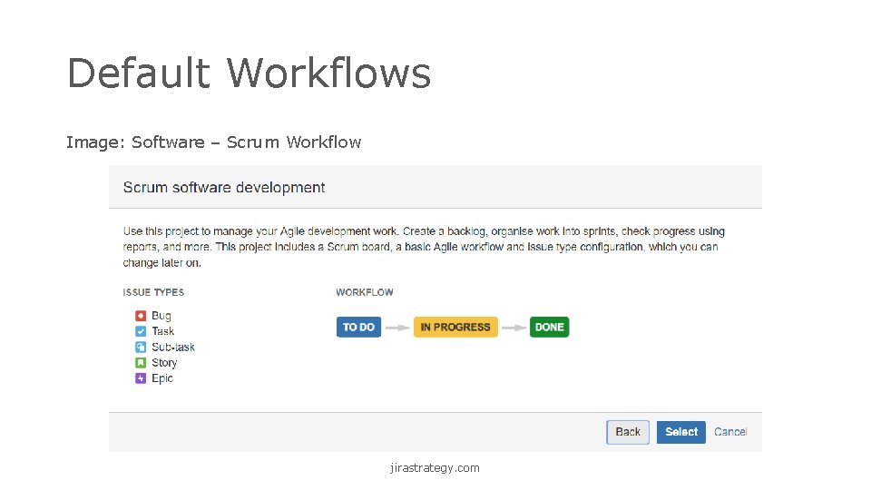 Default Workflows Image: Software – Scrum Workflow jirastrategy. com 