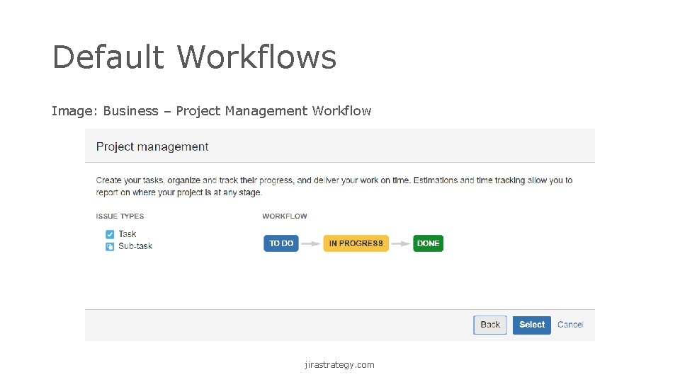 Default Workflows Image: Business – Project Management Workflow jirastrategy. com 