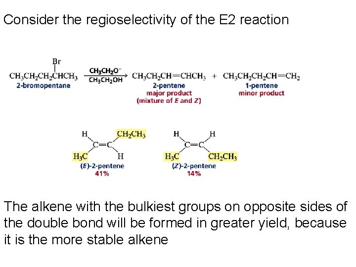 Consider the regioselectivity of the E 2 reaction The alkene with the bulkiest groups