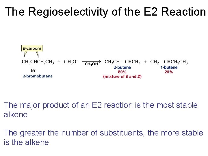 The Regioselectivity of the E 2 Reaction The major product of an E 2