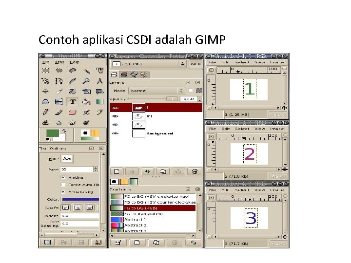 Contoh aplikasi CSDI adalah GIMP 