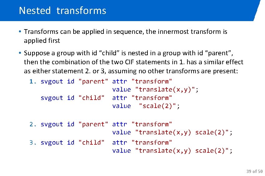 Nested transforms • Transforms can be applied in sequence, the innermost transform is applied