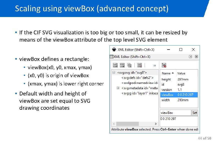 Scaling using view. Box (advanced concept) • If the CIF SVG visualization is too
