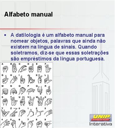 Alfabeto manual § A datilologia é um alfabeto manual para nomear objetos, palavras que
