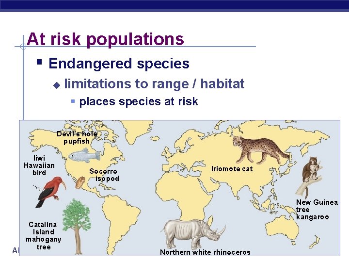 At risk populations § Endangered species u limitations to range / habitat § places