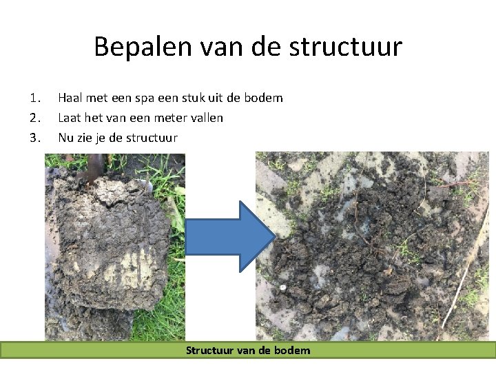 Bepalen van de structuur 1. 2. 3. Haal met een spa een stuk uit