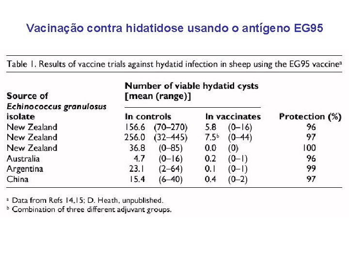 Vacinação contra hidatidose usando o antígeno EG 95 