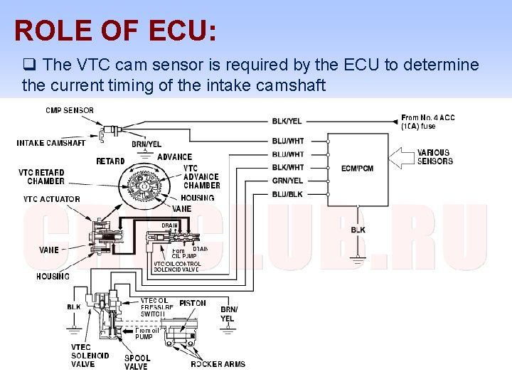 ROLE OF ECU: q The VTC cam sensor is required by the ECU to