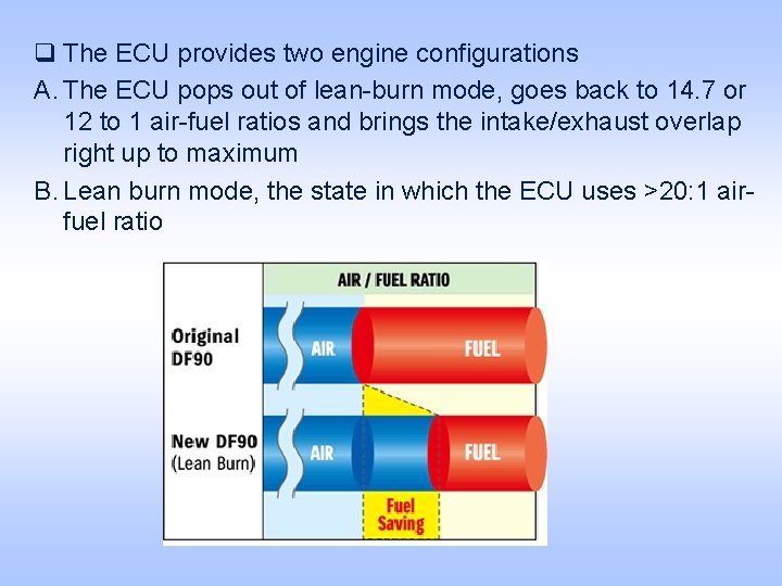 q The ECU provides two engine configurations A. The ECU pops out of lean-burn