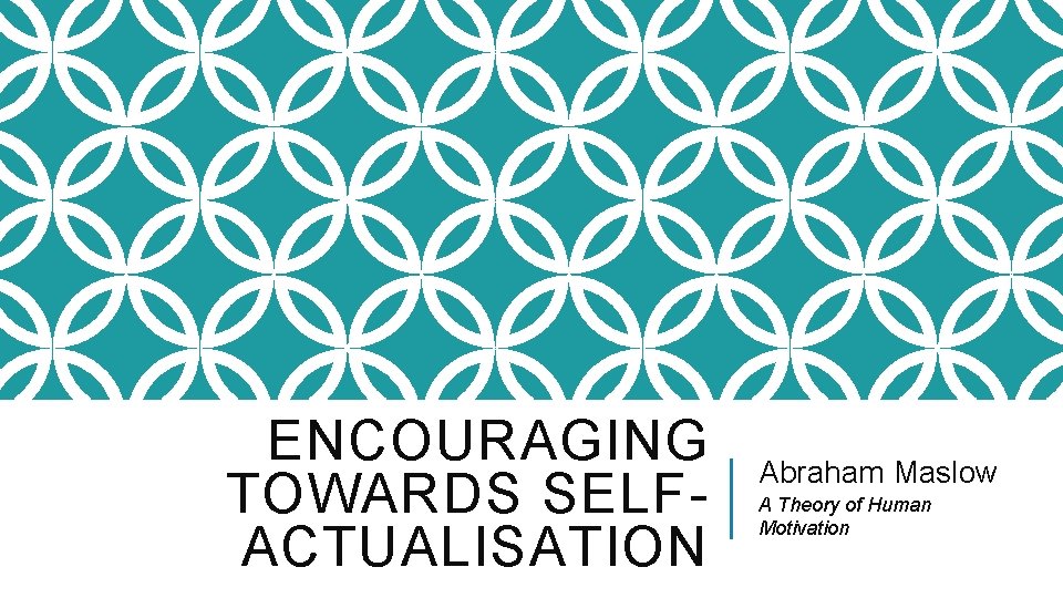 ENCOURAGING TOWARDS SELFACTUALISATION Abraham Maslow A Theory of Human Motivation 