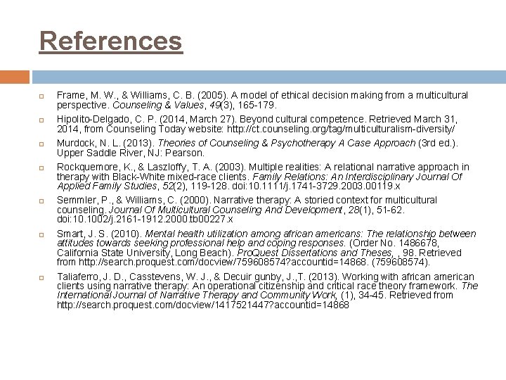 References Frame, M. W. , & Williams, C. B. (2005). A model of ethical