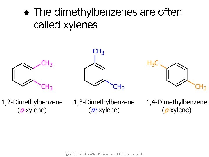 ● The dimethylbenzenes are often called xylenes © 2014 by John Wiley & Sons,