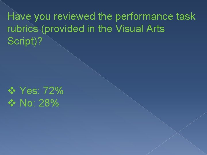 Have you reviewed the performance task rubrics (provided in the Visual Arts Script)? v