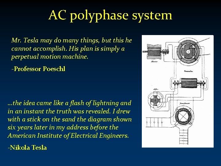 AC polyphase system Mr. Tesla may do many things, but this he cannot accomplish.