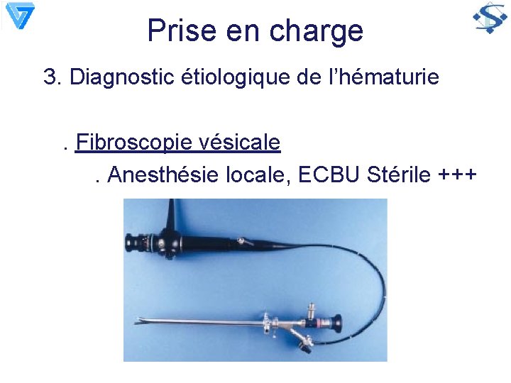 Prise en charge 3. Diagnostic étiologique de l’hématurie. Fibroscopie vésicale. Anesthésie locale, ECBU Stérile
