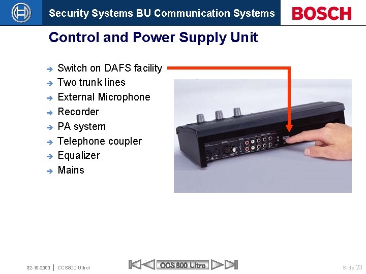 Security Systems BU Communication Systems Control and Power Supply Unit è è è è