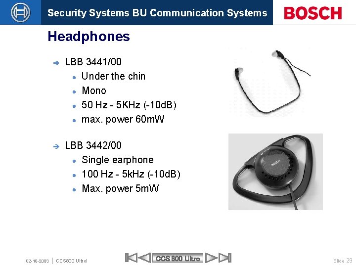 Security Systems BU Communication Systems Headphones 02 -10 -2003 è LBB 3441/00 Under the