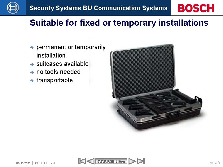 Security Systems BU Communication Systems Suitable for fixed or temporary installations è è 02
