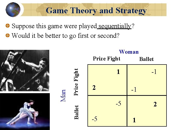 Game Theory and Strategy Suppose this game were played sequentially? Would it be better