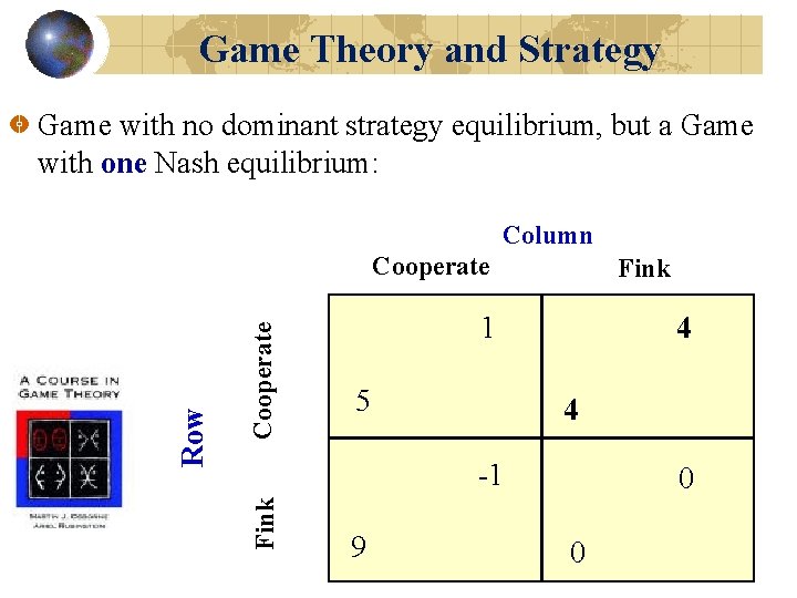 Game Theory and Strategy Game with no dominant strategy equilibrium, but a Game with