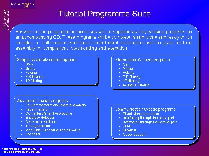 Tutorial Programme Suite Answers to the programming exercises will be supplied as fully working