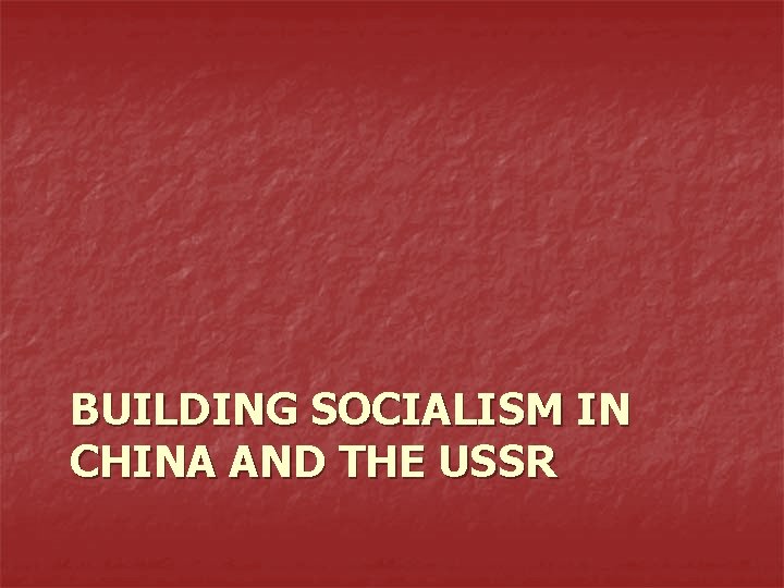 BUILDING SOCIALISM IN CHINA AND THE USSR 