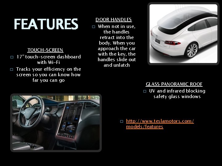 FEATURES � � TOUCH-SCREEN 17” touch-screen dashboard with Wi-Fi Tracks your efficiency on the