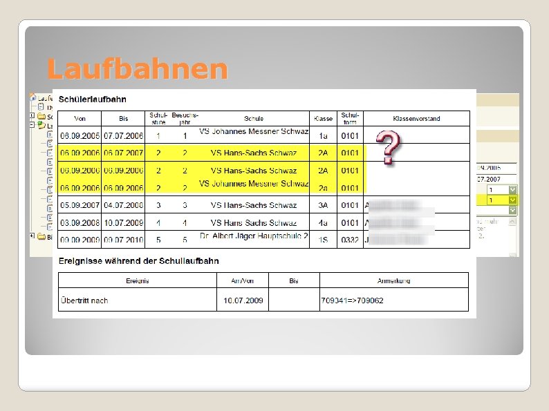 Laufbahnen Schülerstand LSJ – Stufe / Klasse und Stichtag Auswertungen Dynamische Suche Laufbahnen kontrollieren