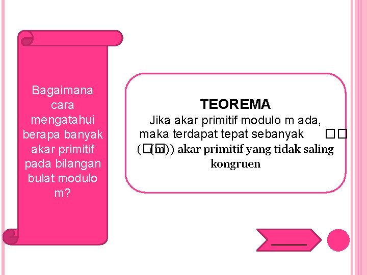 Bagaimana cara mengatahui berapa banyak akar primitif pada bilangan bulat modulo m? TEOREMA Jika