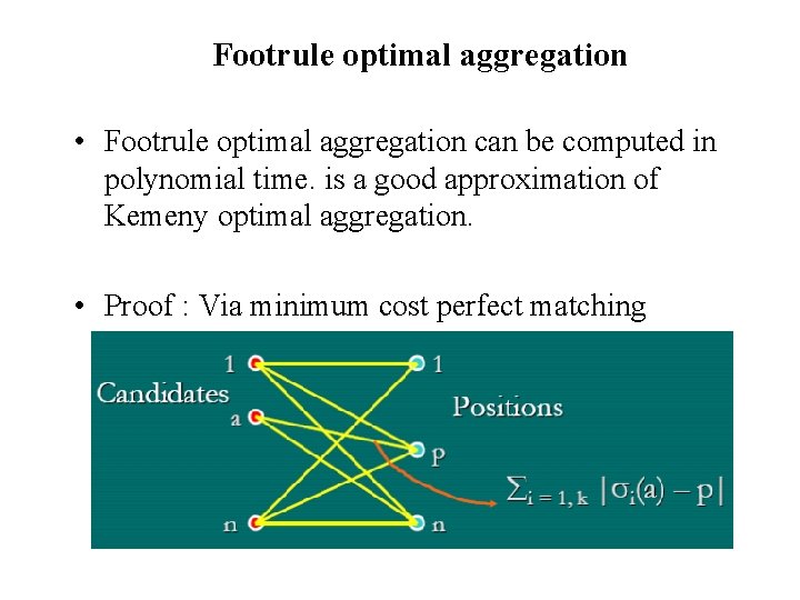 Footrule optimal aggregation • Footrule optimal aggregation can be computed in polynomial time. is