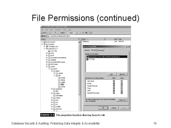 File Permissions (continued) Database Security & Auditing: Protecting Data Integrity & Accessibility 15 