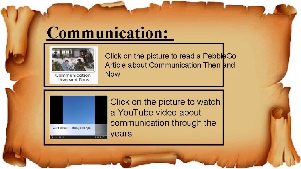 Communication: Click on the picture to read a Pebble. Go Article about Communication Then