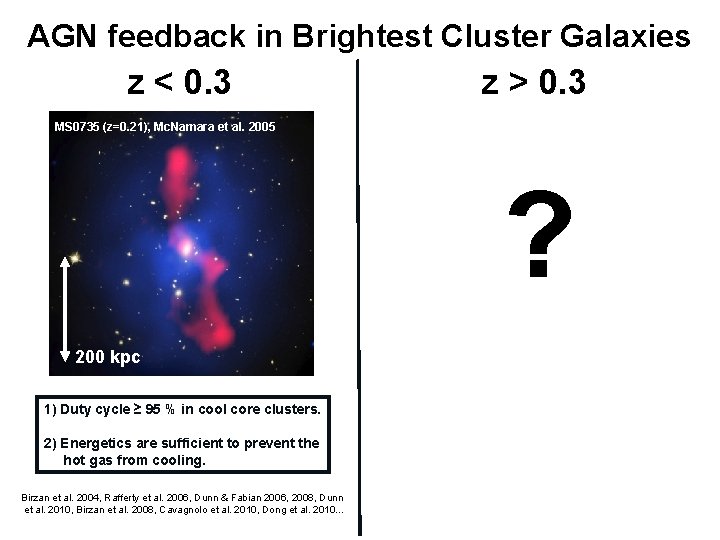 AGN feedback in Brightest Cluster Galaxies z < 0. 3 z > 0. 3