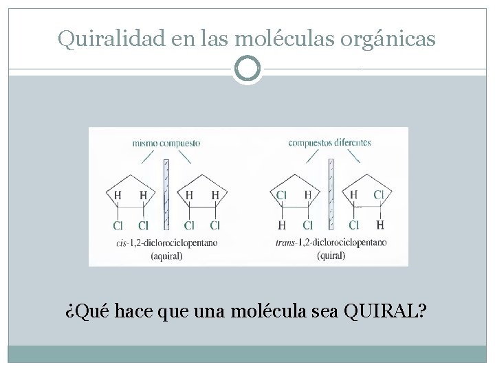 Quiralidad en las moléculas orgánicas ¿Qué hace que una molécula sea QUIRAL? 