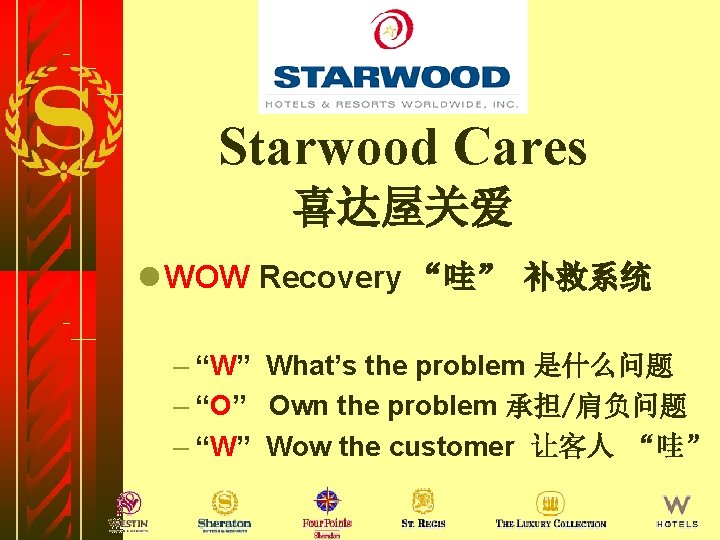 Starwood Cares 喜达屋关爱 l WOW Recovery “哇” 补救系统 – “W” What’s the problem 是什么问题