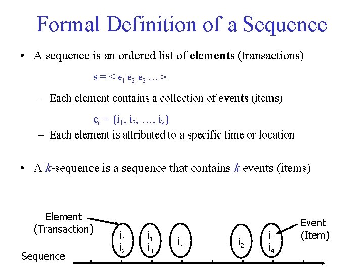 Formal Definition of a Sequence • A sequence is an ordered list of elements Formal Definition of a Sequence • A sequence is an ordered list of elements