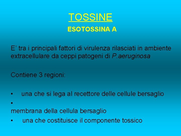 TOSSINE ESOTOSSINA A E’ tra i principali fattori di virulenza rilasciati in ambiente extracellulare