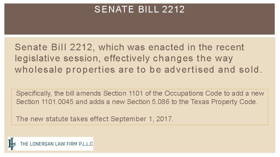 SENATE BILL 2212 Sen ate B i l l 2212, which was enacted in