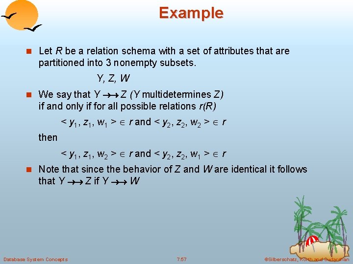 Example n Let R be a relation schema with a set of attributes that