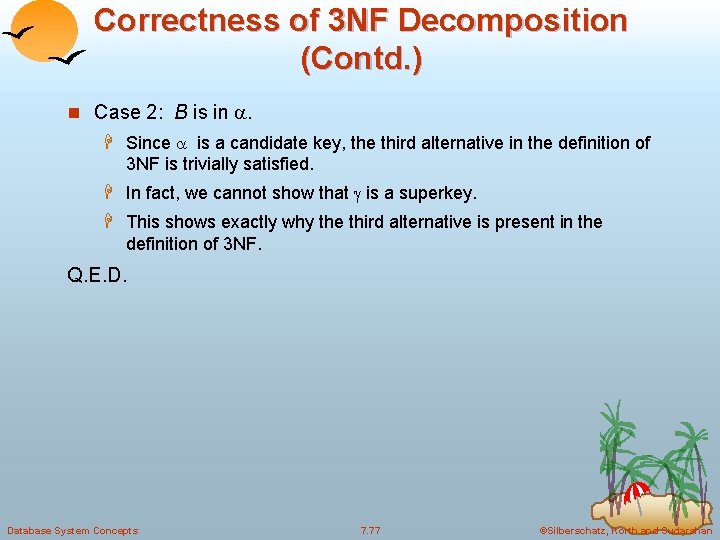 Correctness of 3 NF Decomposition (Contd. ) n Case 2: B is in .