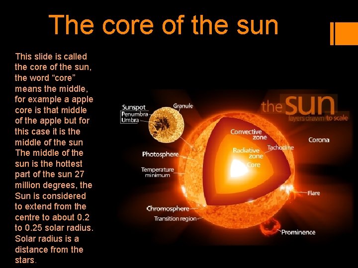 The core of the sun This slide is called the core of the sun,