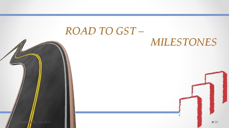 ROAD TO GST – copyright@idtc_icai_2015 MILESTONES 29 