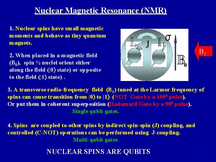Nuclear Magnetic Resonance (NMR) 1. Nuclear spins have small magnetic moments and behave as