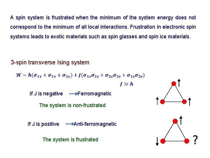 A spin system is frustrated when the minimum of the system energy does not